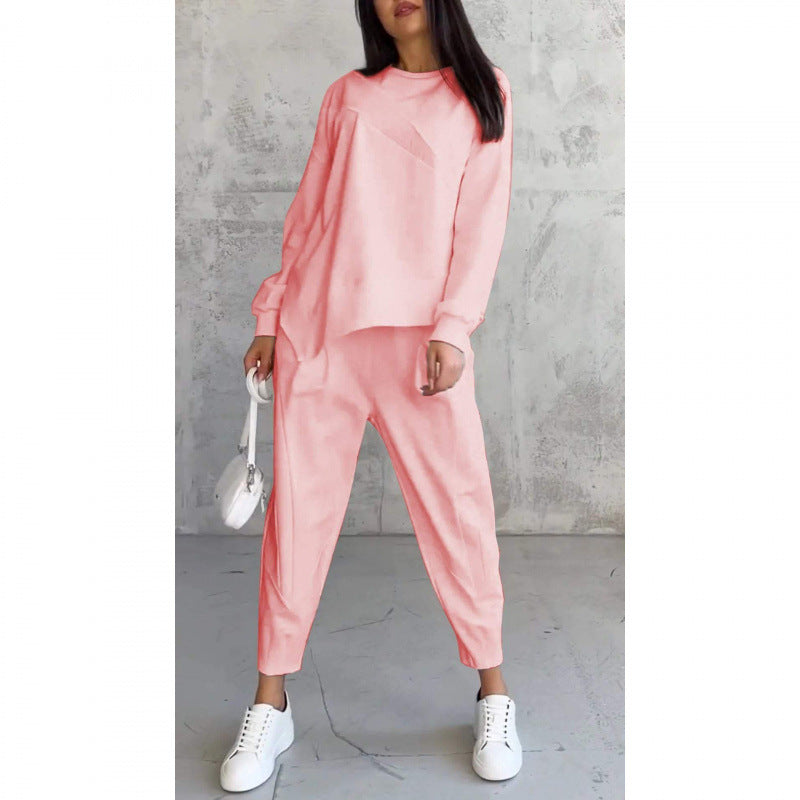 Noemi — Asymmetrisches Saum Sweatshirt & Hose Lounge Set
