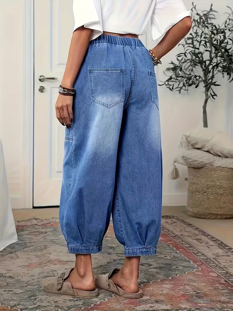 Denara — Elastischer Bund, lockere Passform, cropped Jeans
