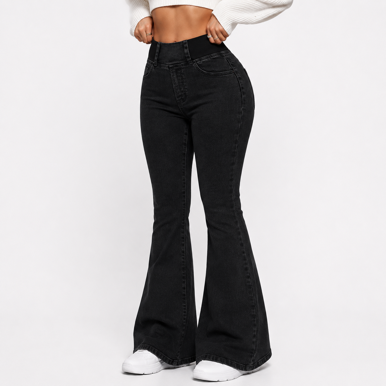 Solenne — Highwaist Stretch-Schlagjeans