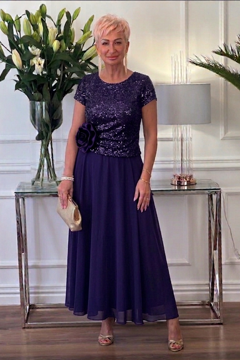 Florène — Pailletten Blumen Korsett Midi Kleid