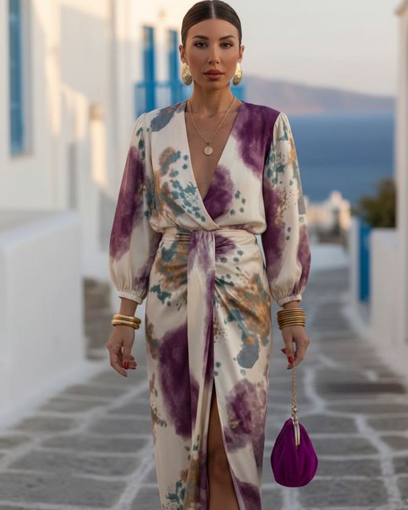 Lourdes — Drapiertes Midi-Kleid