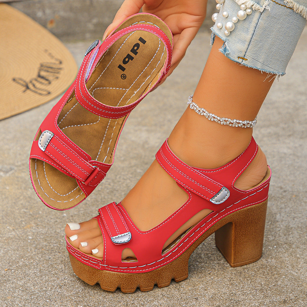 Elevé — Plattform Chunky Heel Leder Sandalen