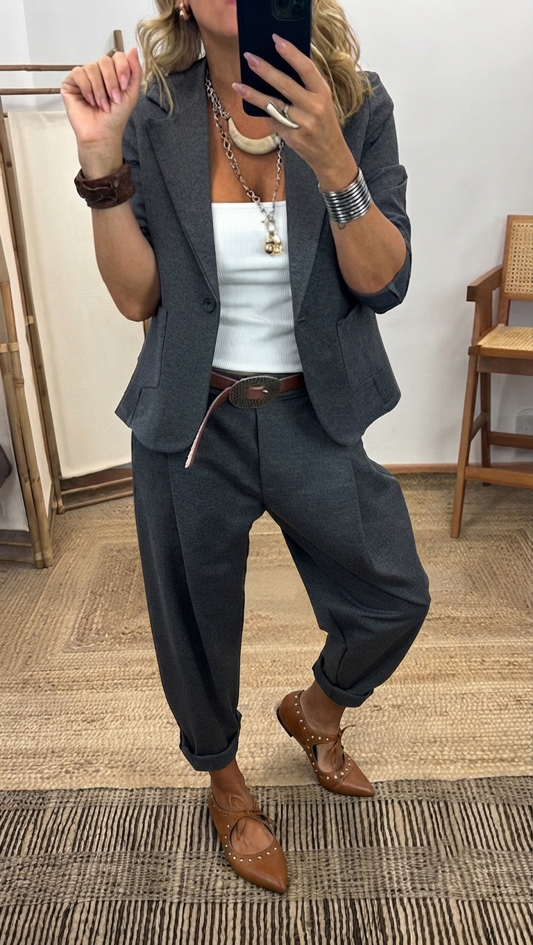 Solerra — Faltenfreier Blazer mit Kragen und Hosenanzug