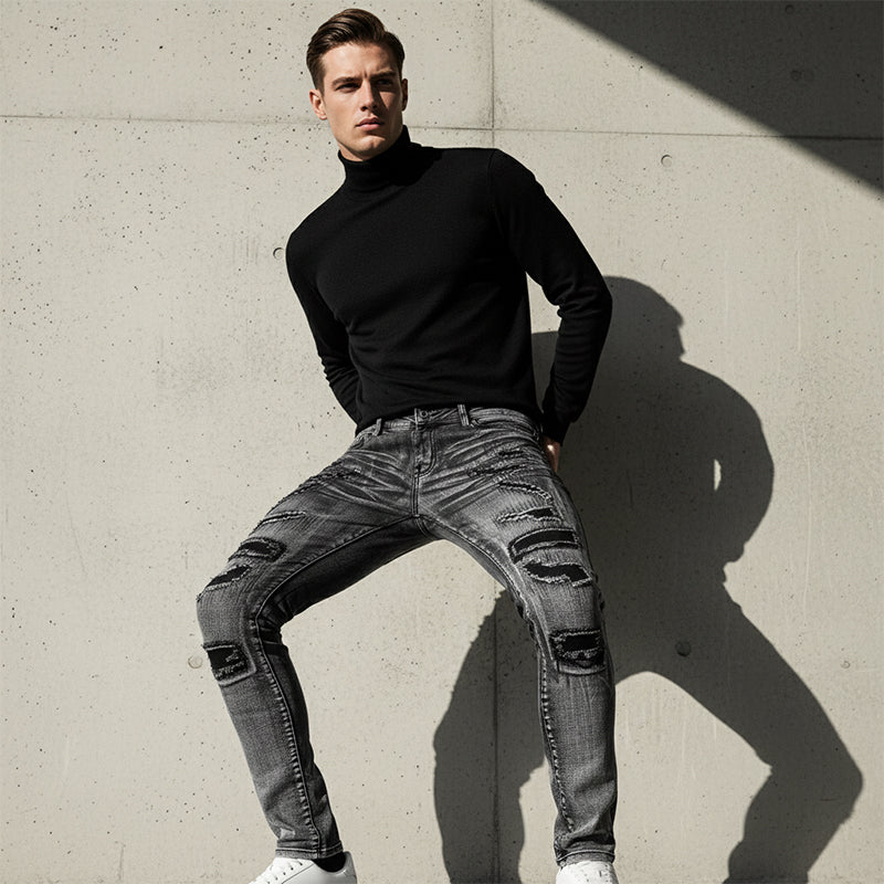 Fenwick — Slim-Fit Distressed Jeans in Grauer Waschung