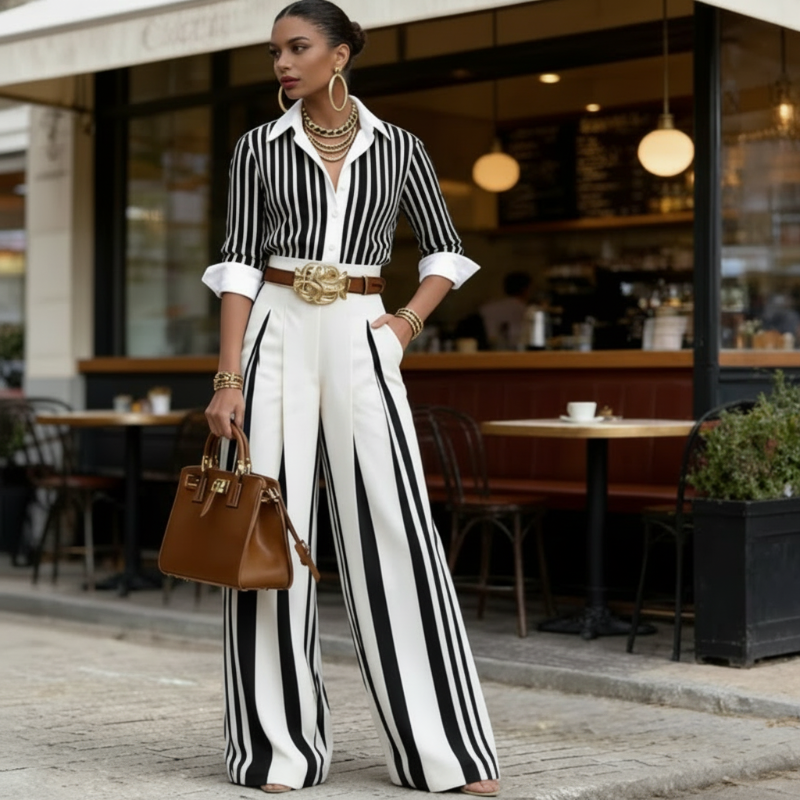Colombine — Gestreiftes Hemd & Weite Hose Set