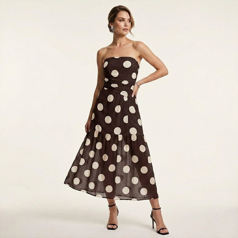 Rosalind — Trägerloses Maxikleid mit Polka-Dots