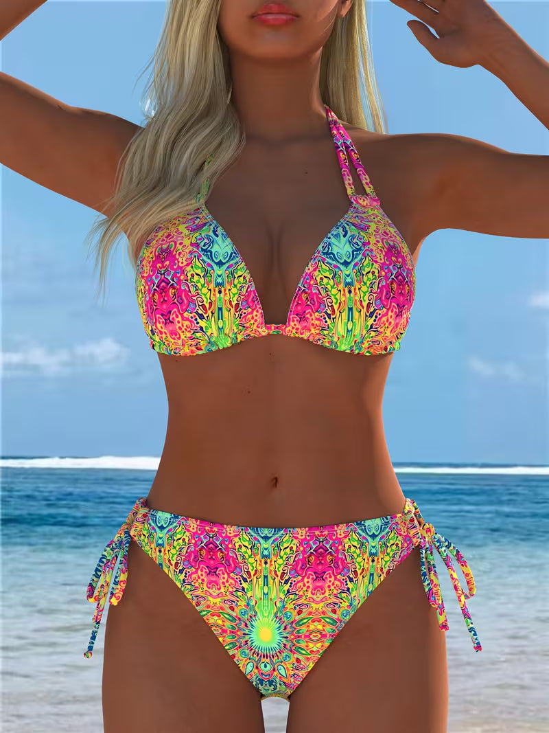 Solène – Bedrucktes Neckholder-Bikini-Set