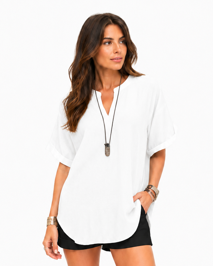 Shania — Lockere Bluse in Unifarbe, Casual-Stil