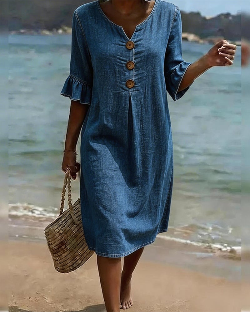 Maison Pasqualle | Kleid mit gerafften Ärmeln aus Denim