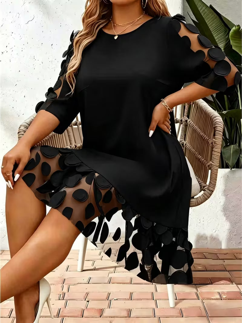 Puntelle — Flared Dot-Embellished Plus Size Midi-Kleid