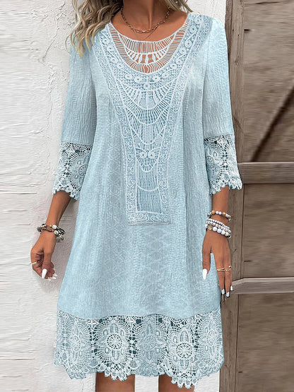 Kim — Spitzen-Patchwork-Kleid mit V-Ausschnitt, Casual-Stil