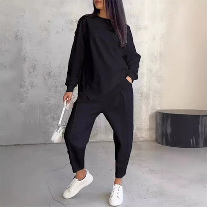 Noemi — Asymmetrisches Saum Sweatshirt & Hose Lounge Set