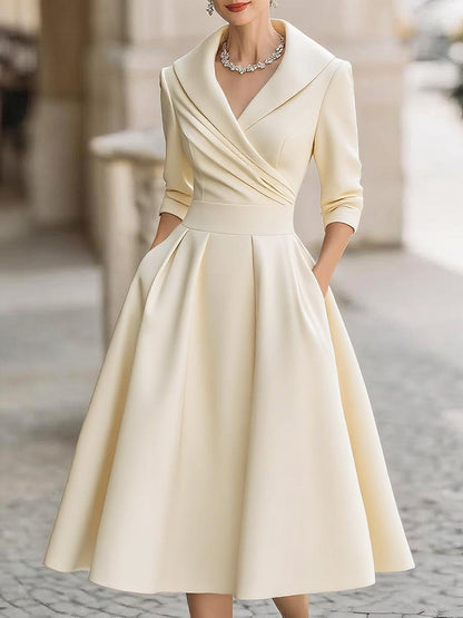 Auréve — Satin Draped-Collar A-Linien Midi-Kleid