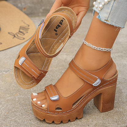 Elevé — Plattform Chunky Heel Leder Sandalen