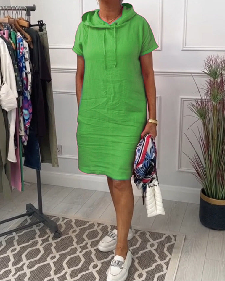 Aurève - Kapuzen-Kurzarm-Casual-Kleid