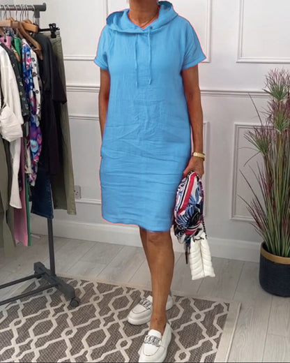 Aurève - Kapuzen-Kurzarm-Casual-Kleid