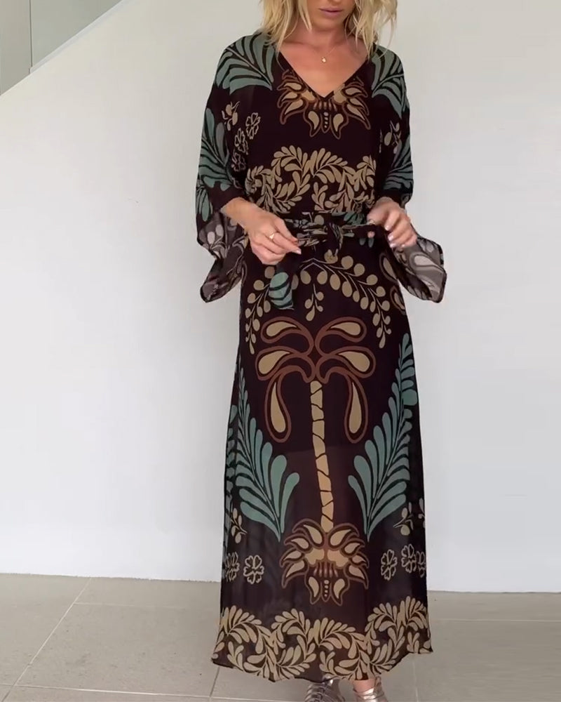 Erika — Boho-Kleid mit V-Ausschnitt, lockere Passform