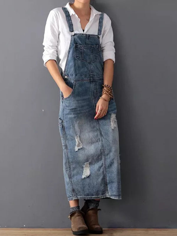 Lorena - Zerrissenes Denim-Kleid mit Rückenschlitz