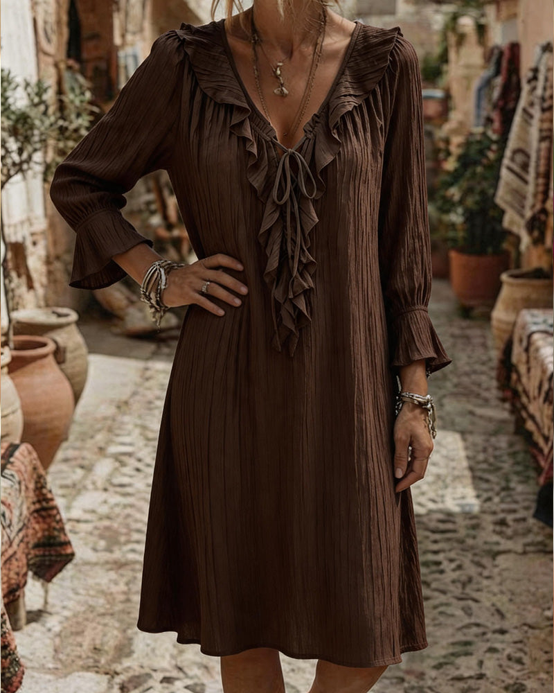 Recil — Rüschenkragen-Kleid mit Schleife und 3/4-Ärmeln