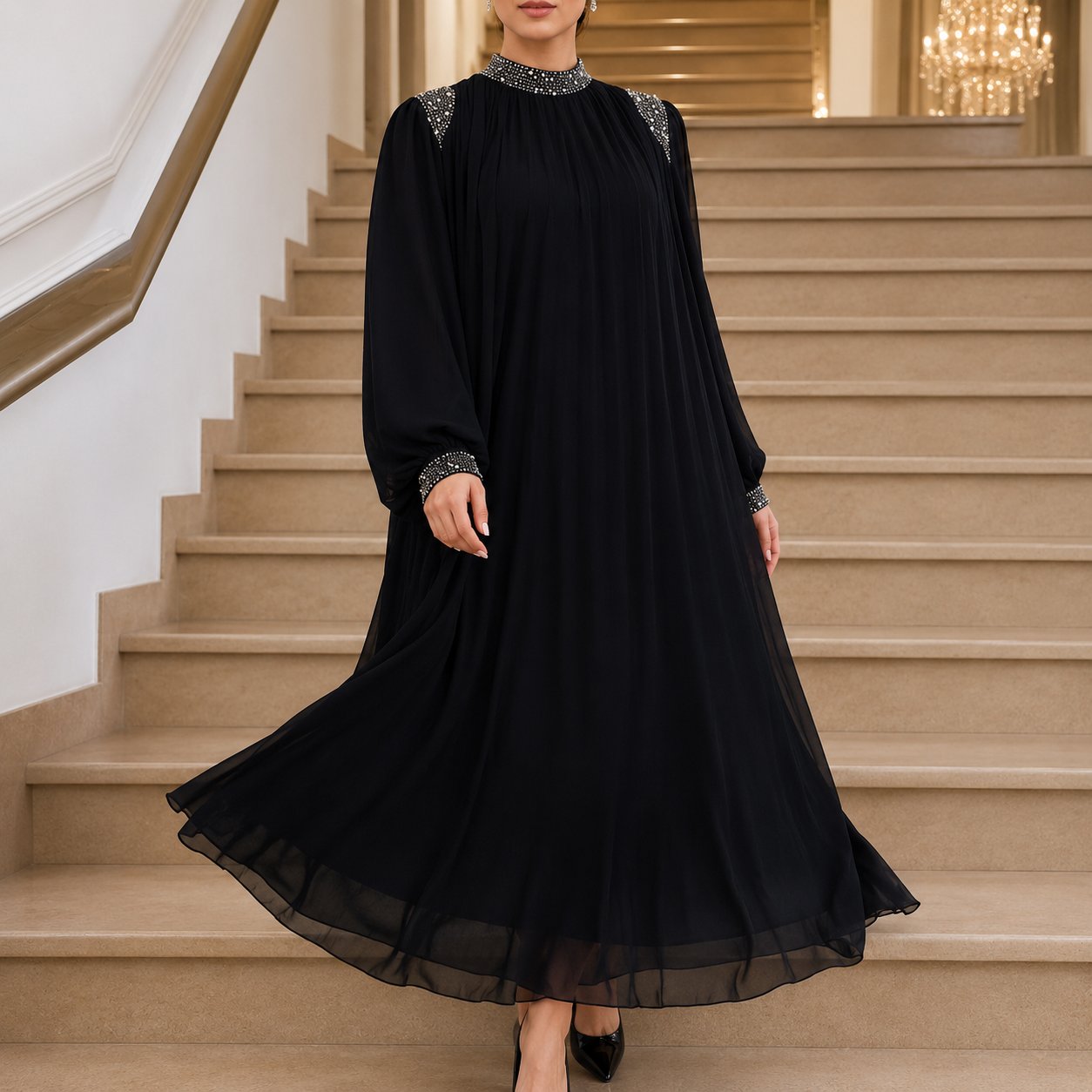 Marilore — Maxikleid mit Plissierung und Strass