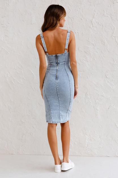 VARENA Schlitz Denim Bodycon Cami Kleid