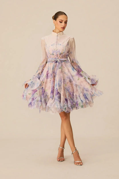 Lana — Floral Print Flared Mini Dress