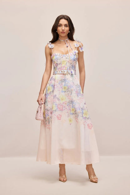 Tasha — Floral Corsage Maxikleid mit Trägern