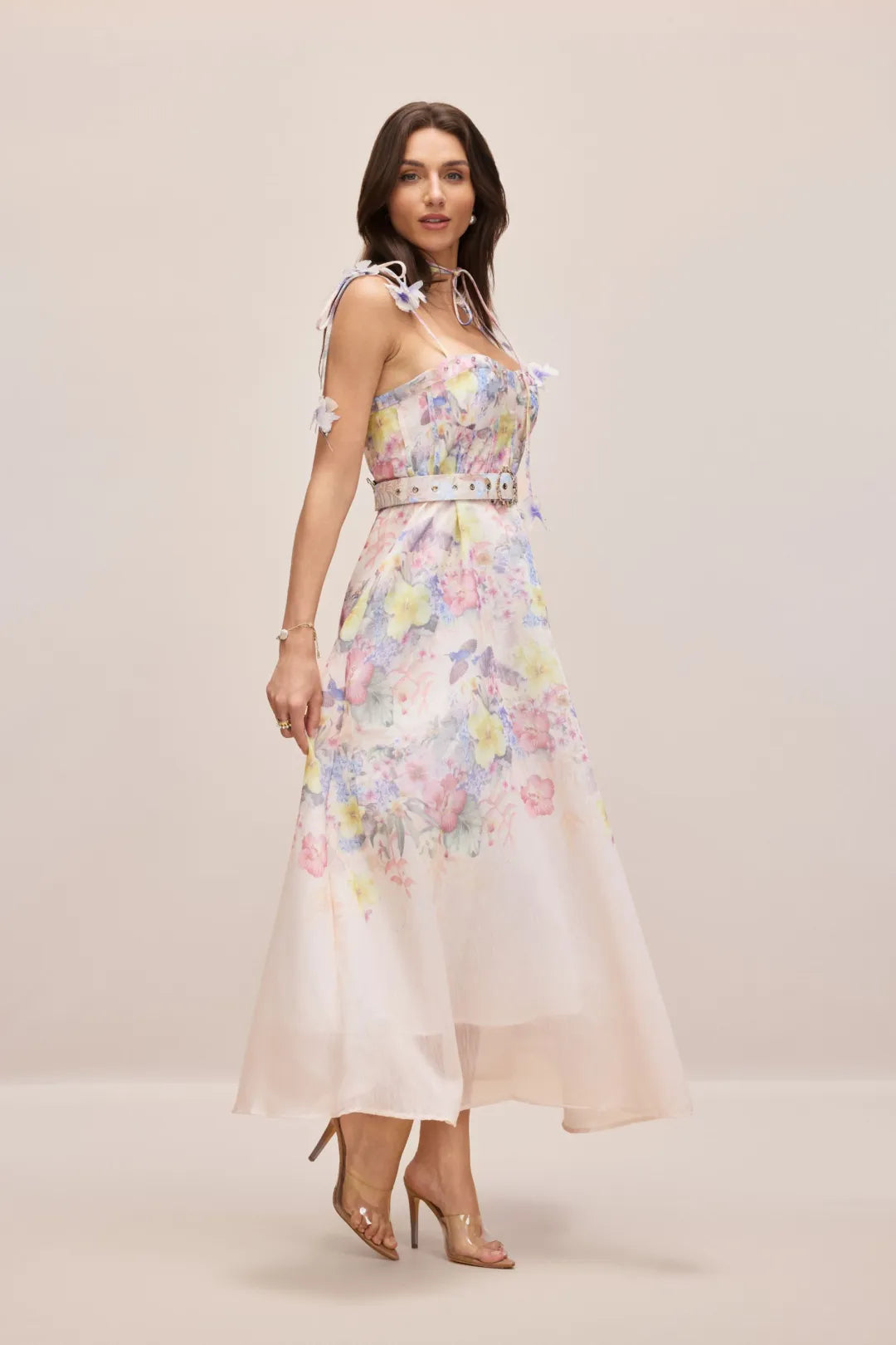 Tasha — Floral Corsage Maxikleid mit Trägern