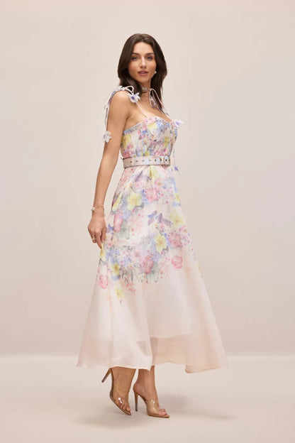 Tasha — Floral Corsage Maxikleid mit Trägern