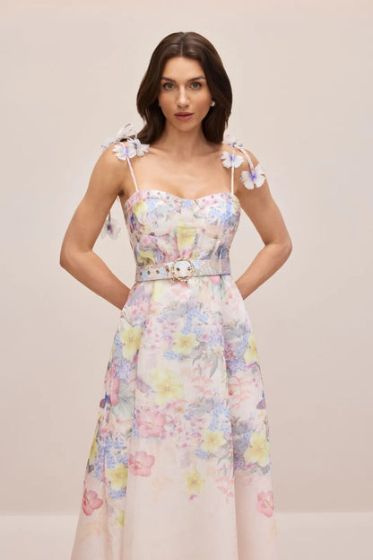 Tasha — Floral Corsage Maxikleid mit Trägern
