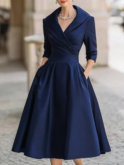 Auréve — Satin Draped-Collar A-Linien Midi-Kleid