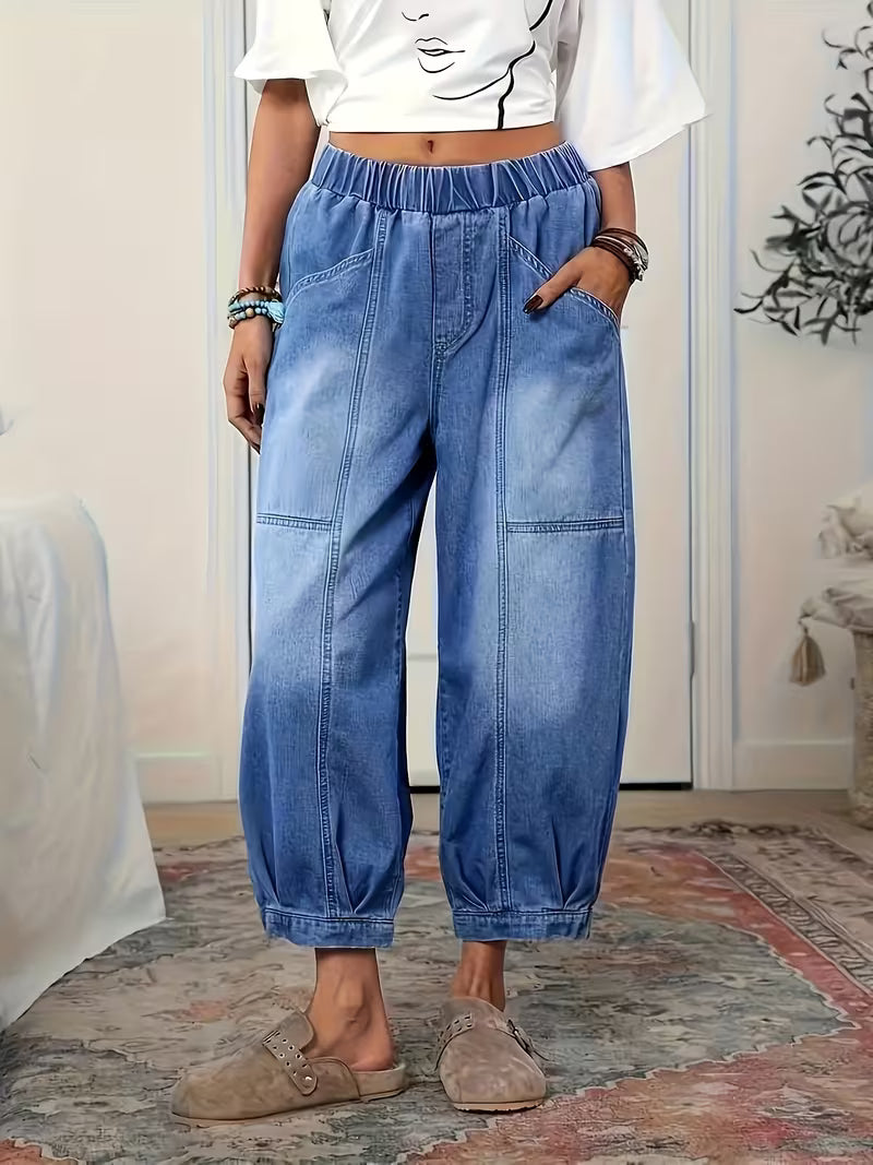 Denara — Elastischer Bund, lockere Passform, cropped Jeans