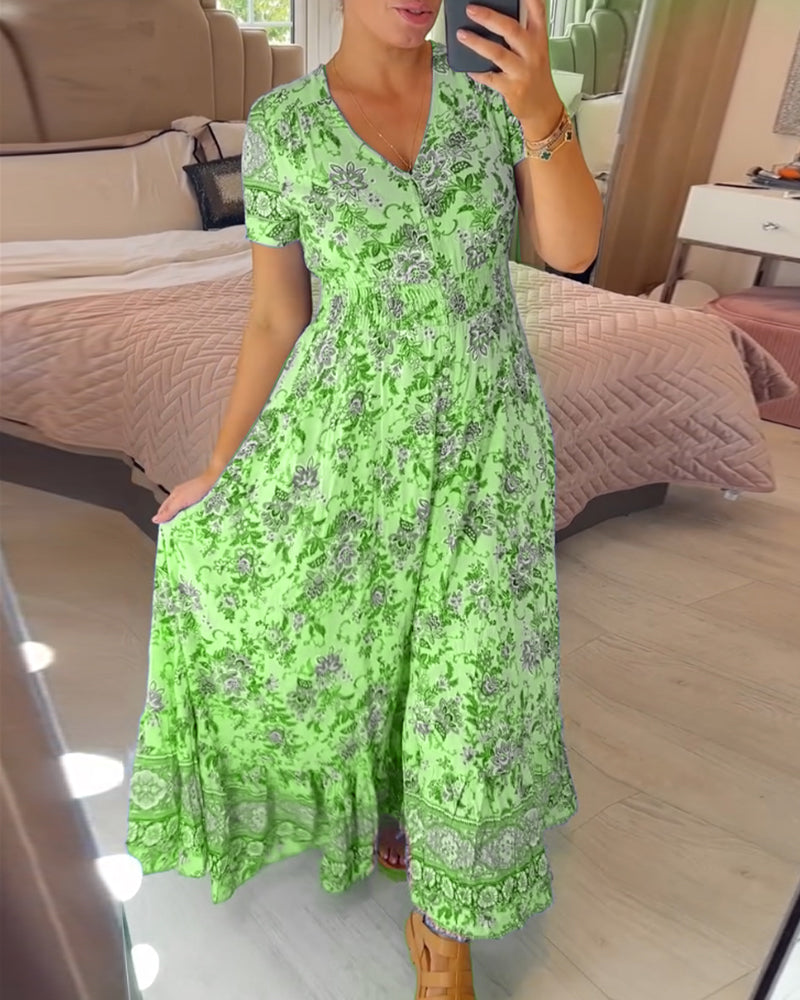 Elarosse — Midi-Kleid mit V-Ausschnitt und Blumenmuster
