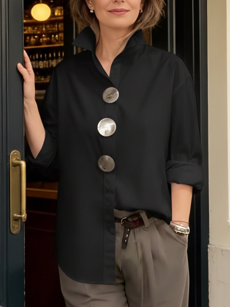 Célène — Bluse mit Stehkragen und Metallknöpfen