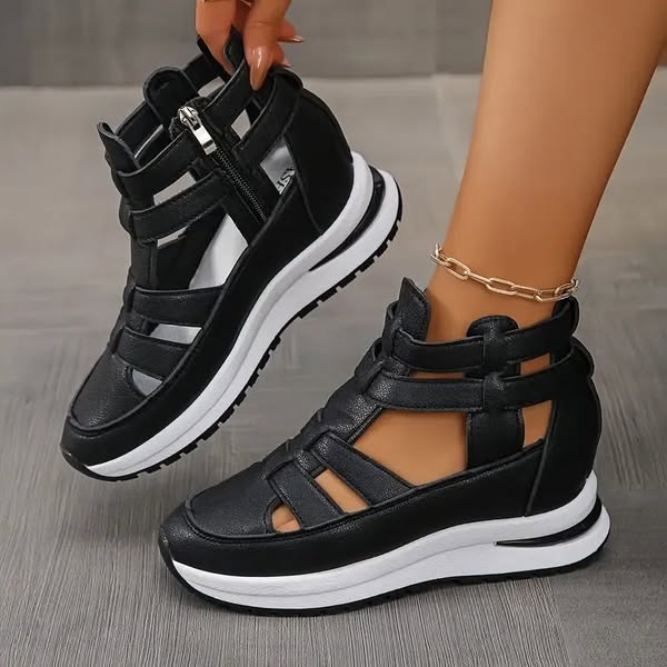 Bequeme, leichte Keilsandalen mit seitlichem Reißverschluss