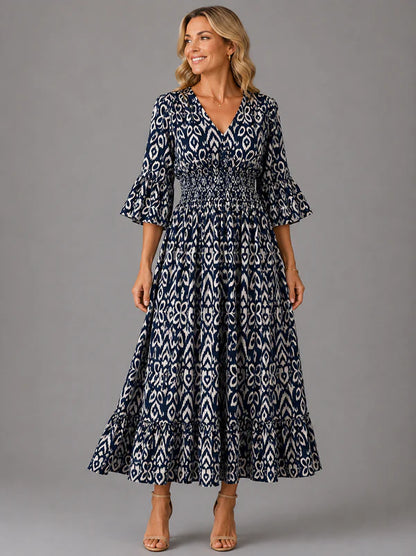 Vivenne  — V-Ausschnitt Vintage Maxikleid