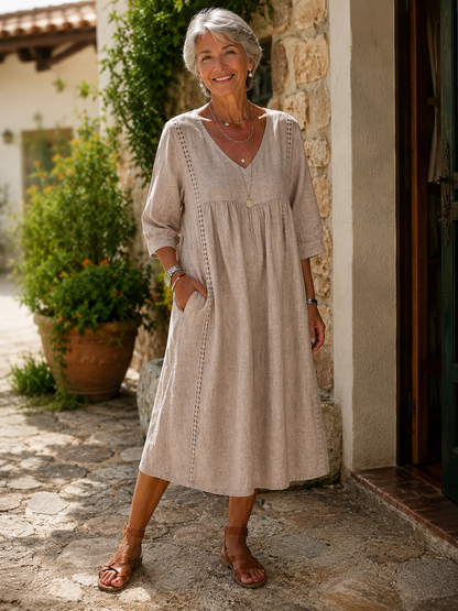 Rossana — Leinen- und Baumwollspitzenkleid