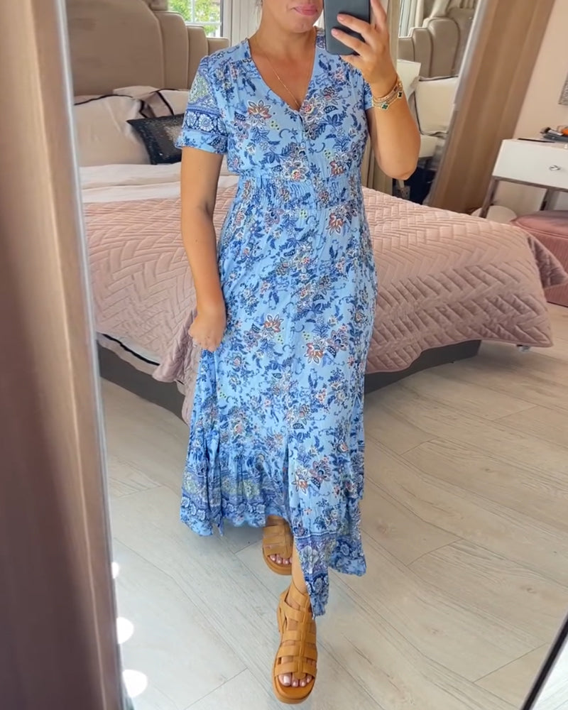 Elarosse — Midi-Kleid mit V-Ausschnitt und Blumenmuster