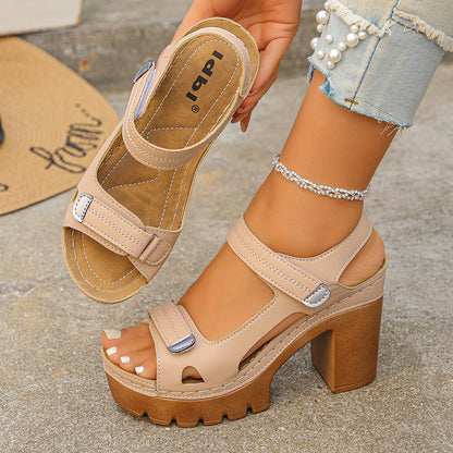Elevé — Plattform Chunky Heel Leder Sandalen