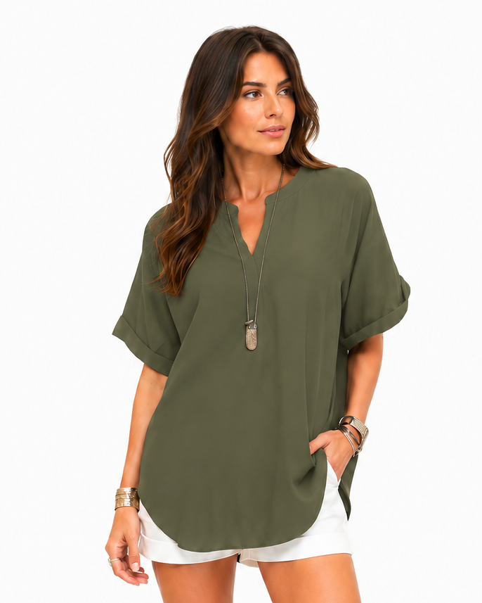 Shania — Lockere Bluse in Unifarbe, Casual-Stil