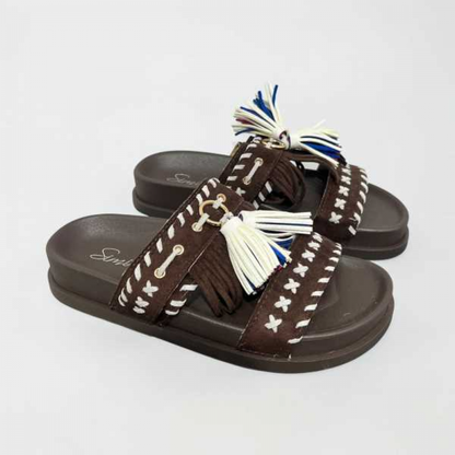 Ambrelle — Fransen-Ledersandalen in Braun