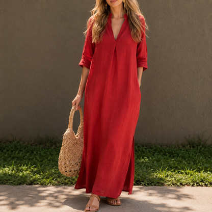 Isabeau — Midi-Kleid mit V-Ausschnitt und Schlitz
