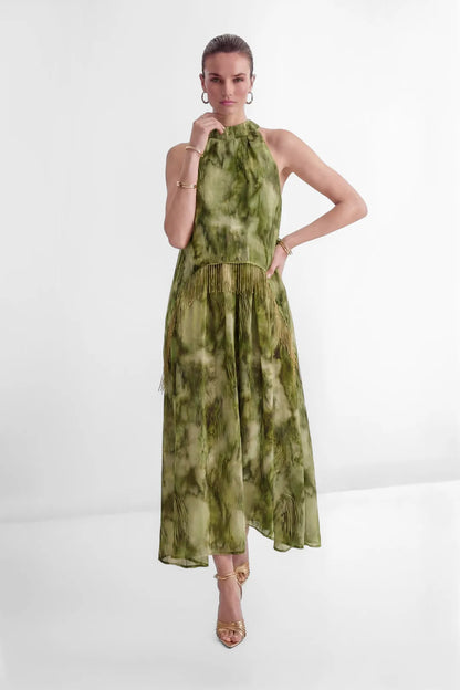 Verdène — Maxikleid mit Neckholder und Fransen