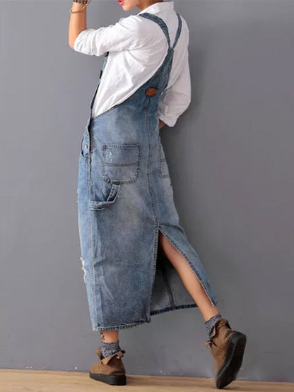 Lorena - Zerrissenes Denim-Kleid mit Rückenschlitz