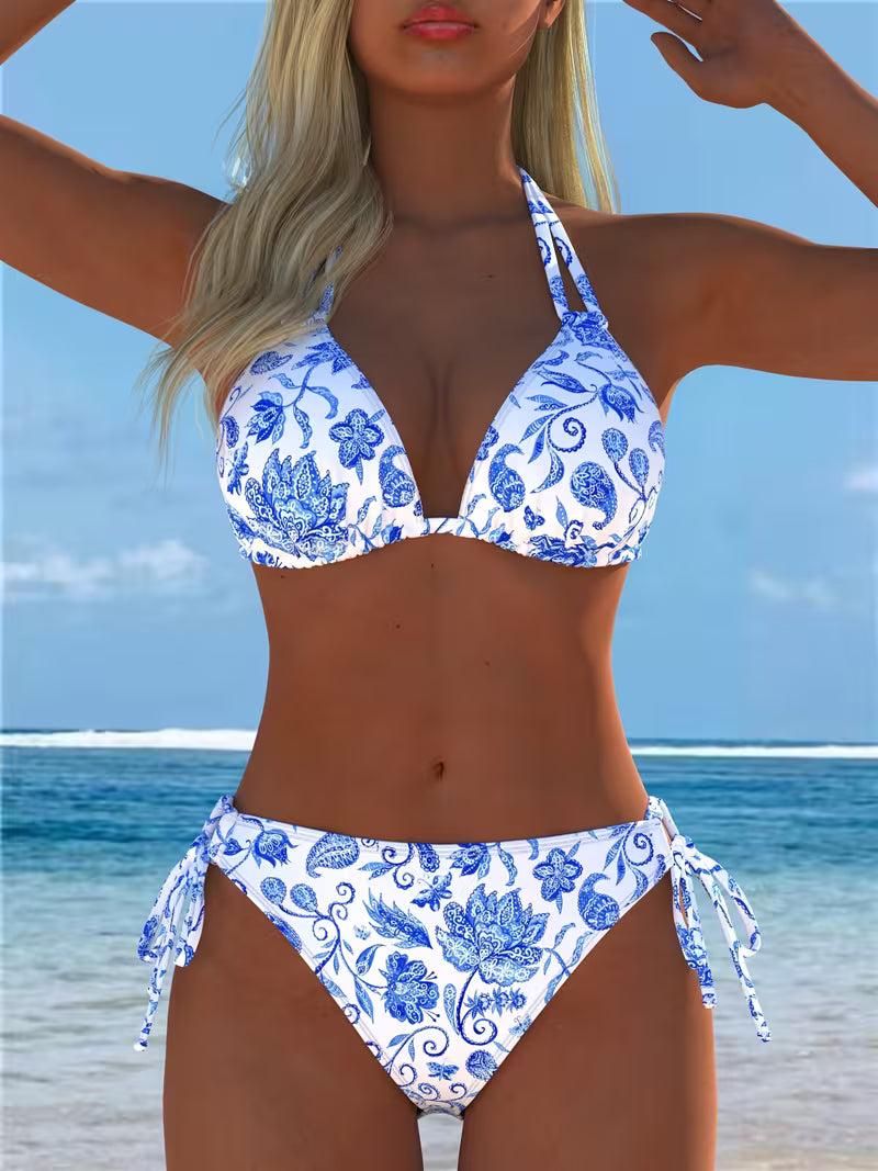 Solène – Bedrucktes Neckholder-Bikini-Set