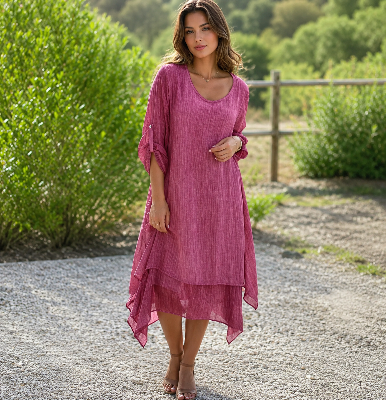 Murelle — Lockeres Midi-Kleid mit Rundhalsausschnitt