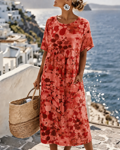 Soléra — Abstraktes Floral-Print Midi-Kleid