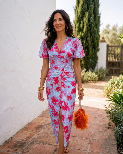 Carla  —  Bedrucktes Midi-Kleid mit Puffärmeln