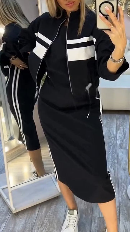 Structé — Mock-Neck Jacke & Midi Kleid Zweiteiliges Set