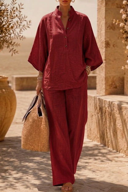 Mariel — Batwing-Bluse & Weitbein-Hosen-Set
